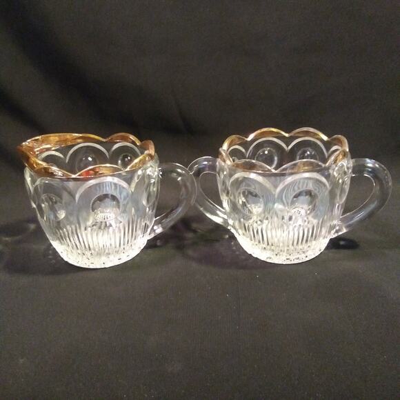 Vintage EAPG Bartlett and Collins Cream n Sugar Set in St. Genevieve 18k Gold - Picture 1 of 15